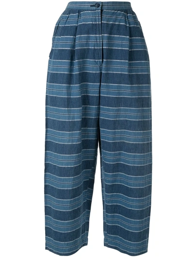 Pre-owned Issey Miyake Cropped Striped Trousers In Blue