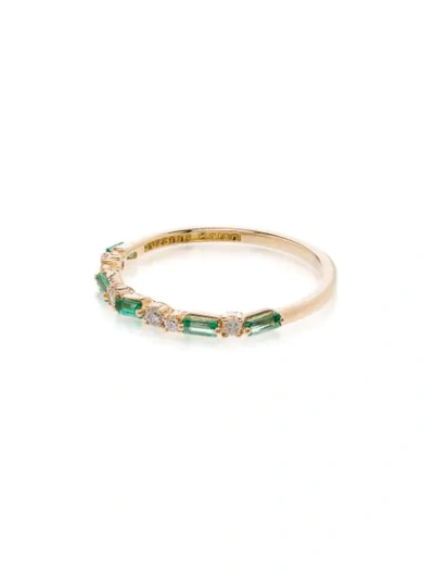 Suzanne Kalan 'fireworks' Diamond Emerald 18k Yellow Gold Half Eternity Ring In Green