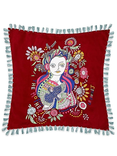 La Doublej Velvet Embroidered Cushion In Red