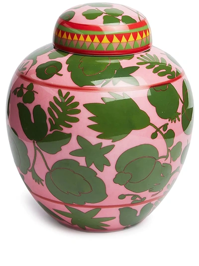 La Doublej X Ancap Wildbird Porcelain Tea Jar In Wildbird Rosa/verde