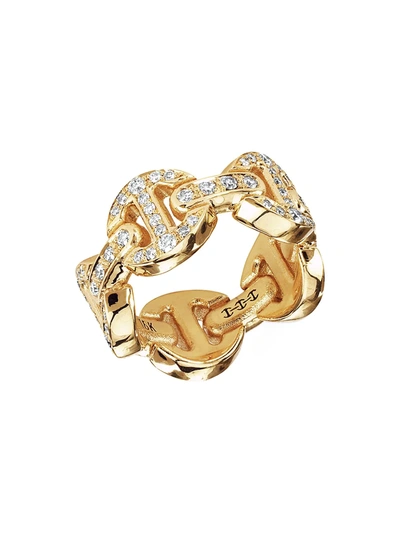 Hoorsenbuhs Women's Dame Classic Antiquated Tri-link 18k Yellow Gold & Full Diamond Pavé Ring In Diamond Yellow Gold