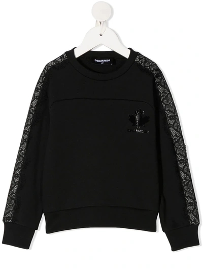 Dsquared2 Kids' Lace-trimmed Cotton Sweatshirt In Black