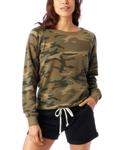 Alternative Apparel Lazy Day Printed Burnout French Terry Women's Pullover Sweatshirt In Khaki