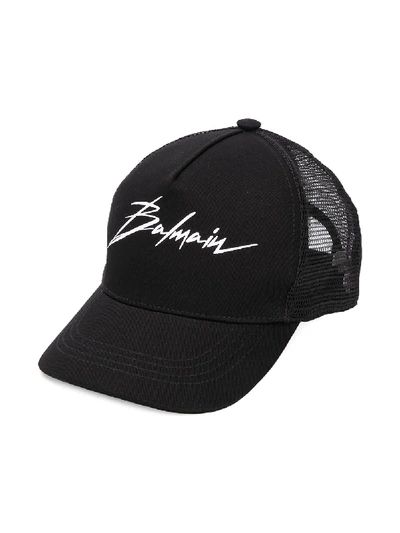 Balmain Kids Signature Logo Cap In Black