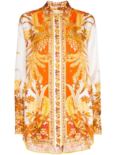 Zimmermann Brightside Printed Silk-twill Shirt In Orange