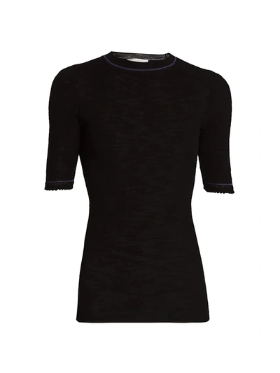 Victoria Beckham Lace-cuff T-shirt In Black