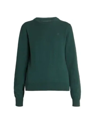 Maison Margiela Logo Elbow-patch Crewneck Wool Sweater In Green