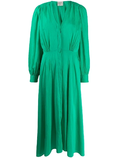 Forte Forte V-neck Cotton-silk Maxi Dress In Green