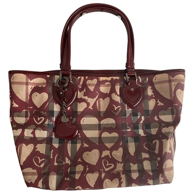 Pre-owned Burberry Cloth Tote In Burgundy