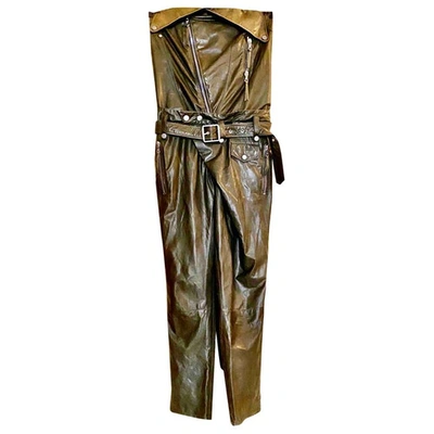 Pre-owned Ben Taverniti Unravel Project Leather Jumpsuit In Khaki
