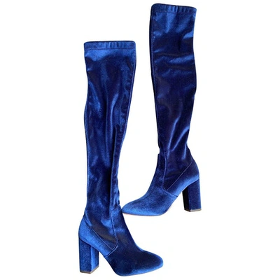 Pre-owned Aquazzura Velvet Boots In Blue