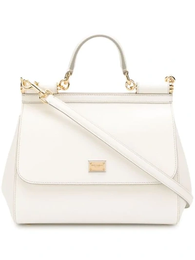 Dolce & Gabbana Women's Large Sicily Leather Top Handle Bag In White