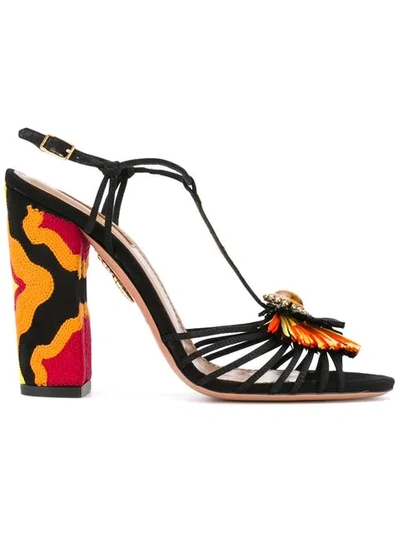 Aquazzura Samba Raffia-embellished Suede Sandals In Black