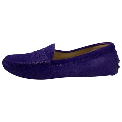 Pre-owned Tod's Gommino Pony-style Calfskin Flats In Purple