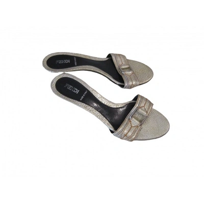 Pre-owned Fendi Leather Mules In Silver