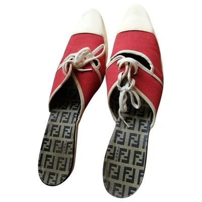 Pre-owned Fendi Red Cloth Mules & Clogs