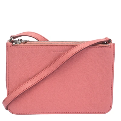 Pre-owned Burberry Blush Pink Leather Triple Zip Crossbody Bag
