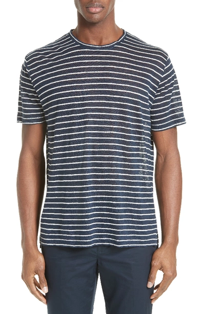 Atm Anthony Thomas Melillo Striped Linen-silk Crewneck T-shirt, Blue/white In Midnight/ White