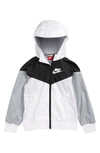 Nike Kids' Windrunner Water Resistant Hooded Jacket In White/ Black/ Wolf Grey