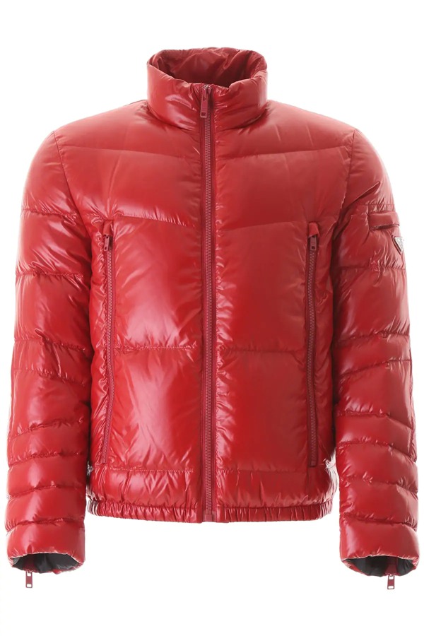 Prada Nylon Cire' Puffer Jacket In Red,black | ModeSens
