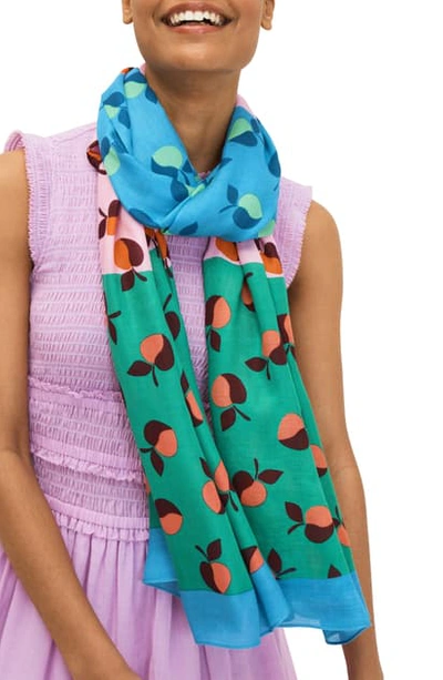 Kate Spade Colorblock Apples Oblong Scarf In Blue Marine