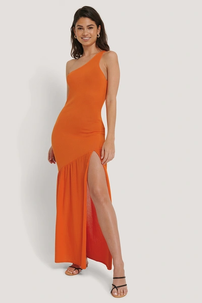 Hoss X Na-kd High Slit Knitted Dress Orange In Burnt Orange