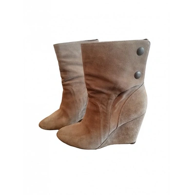 Pre-owned Tila March Leather Ankle Boots In Beige