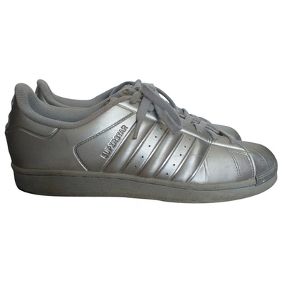 Pre-owned Adidas Originals Superstar Leather Trainers In Silver