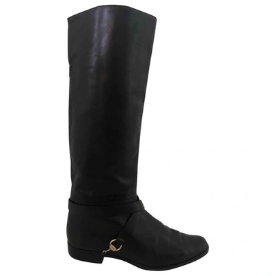 Pre-owned Gucci Leather Riding Boots In Black