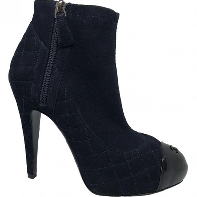 Pre-owned Chanel Ankle Boots In Navy