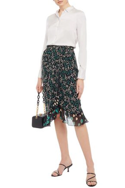 Anna Sui Pleated Printed Georgette Skirt In Black