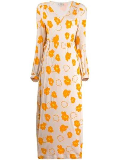 Baum Und Pferdgarten Jonna Floral-print Cotton And Modal-blend Jersey Maxi Wrap Dress In Orange