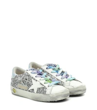 Golden Goose Kids' Superstar Glitter And Leather Sneakers In Silver