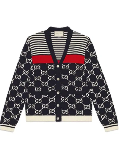 Gucci Gg And Stripes Knit Cardigan In Black