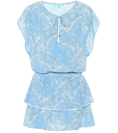 Melissa Odabash Keri Tiered Leaf-print Crepe Mini Dress In Tropical Blue