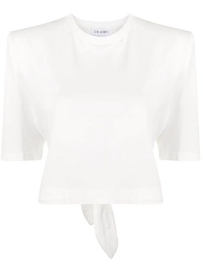 Attico Jersey Crop T-shirt W/ Padded Shoulders In White