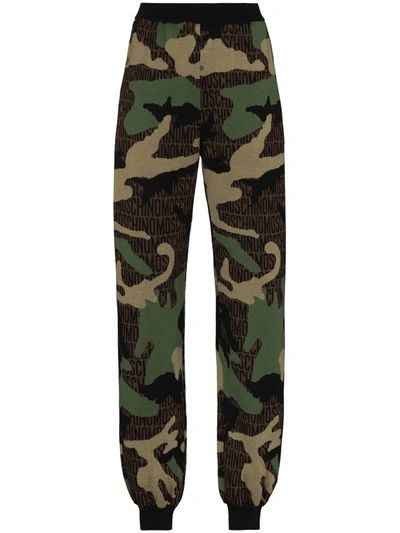 Moschino Virgin Wool Intarsia Knit Track Pants In Green