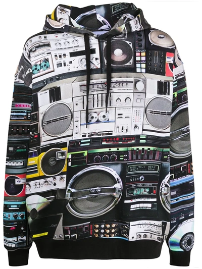 Moschino All Over Radio Print Cotton Hoodie In Black