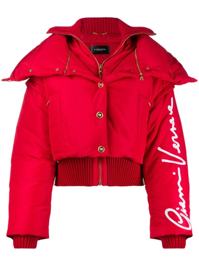 Versace Gv Signature Puffer Jacket In Red