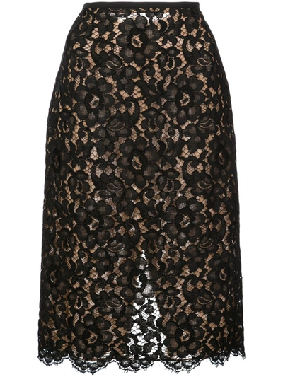 Michael Kors Bonded Lace Pencil Skirt In Ivory Black