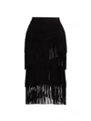 Michael Kors Suede Fringe Tiered Pencil Skirt In Black