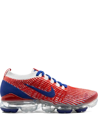 Nike Air Vapormax Flyknit 3.0 Usa Sneakers In White,university Red,metallic Silver,deep Royal Blue