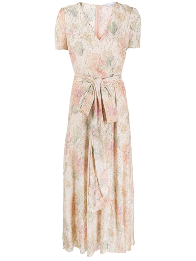 Red Valentino Pink Floral Metallic Long Dress