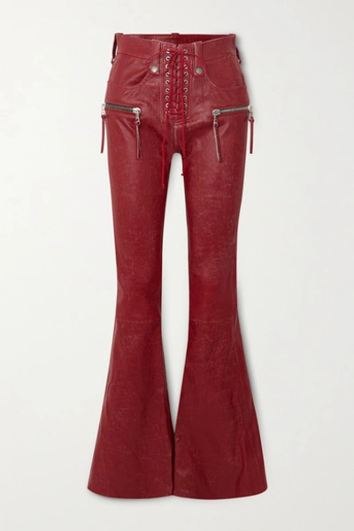 Ben Taverniti Unravel Project Vintage Leather Flared Trousers In Red