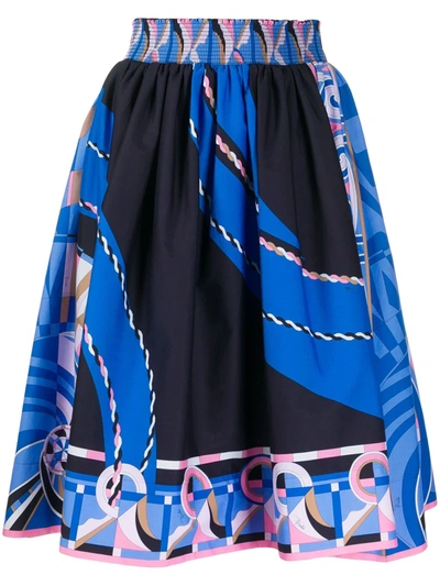 Emilio Pucci Wally-print Midi Skirt In Blue