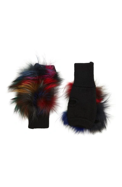 Jocelyn Insomniac Knit & Genuine Fox Fur Open Finger Mittens In Dark Multi