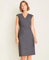 Ann Taylor The Petite V-neck Sheath Dress In Tropical Wool In Gravel Melange