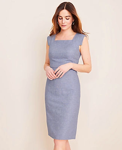 ann taylor blue sheath dress Ann Taylor Navy Blue Sleeveless Square Neck Career Mini Pencil Sheath Dress  0