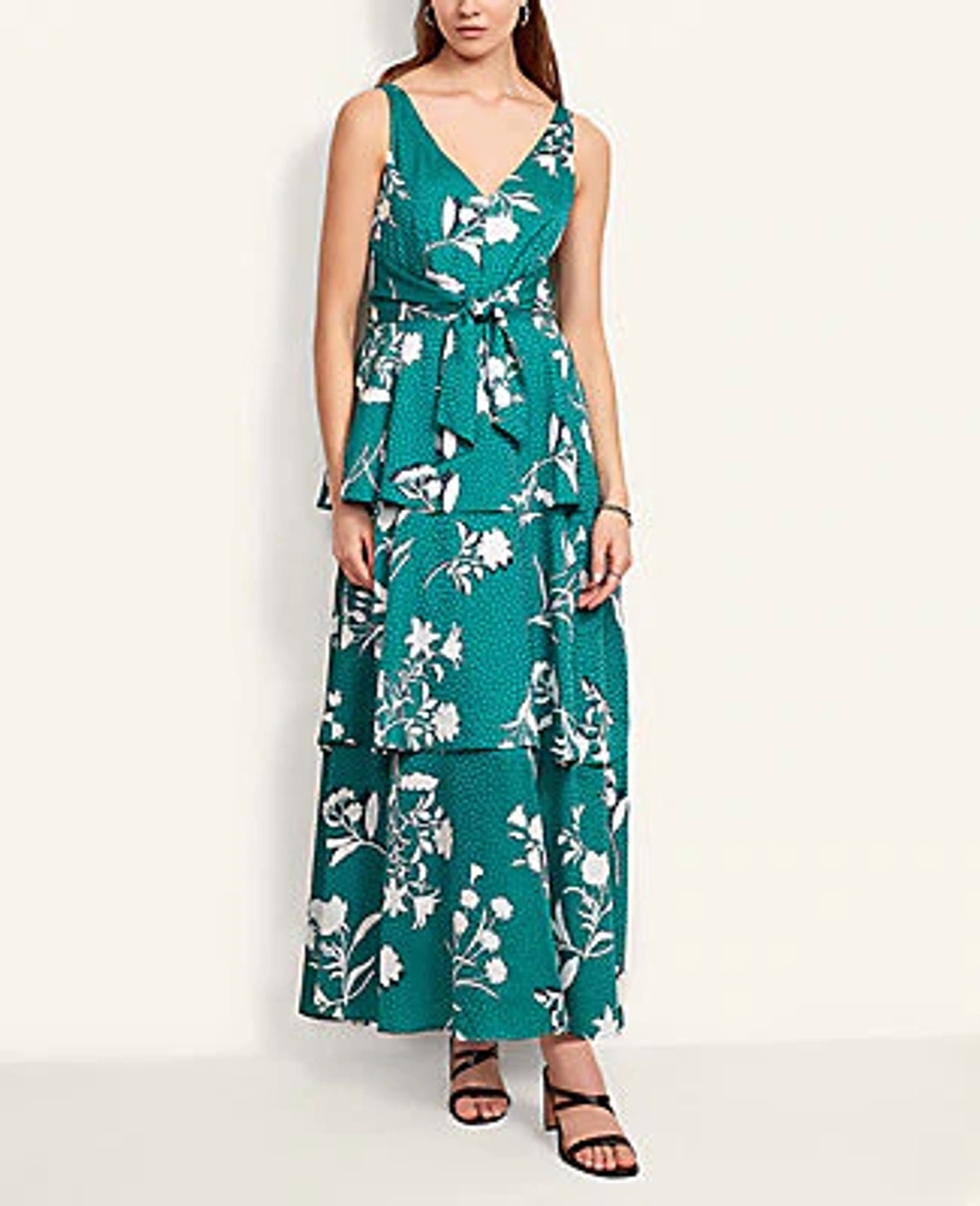 Ann Taylor Petite Floral Tiered Maxi Dress In Viridian Green | ModeSens
