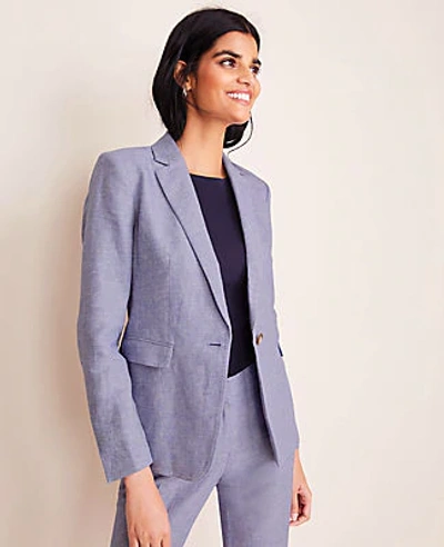 Ann Taylor The Petite One-button Blazer In Linen Twill In Summer Sky Blue